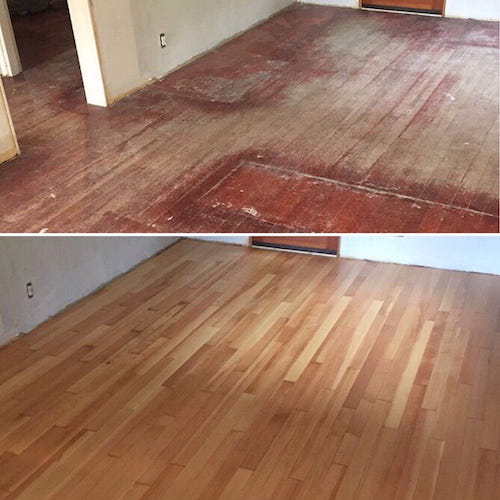 hardwood floor refinishing service before after in Windsor